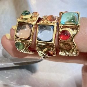 Retro Rhinestone Vintage Gold Ring, Gift, Bold (Far LEFT in photo)